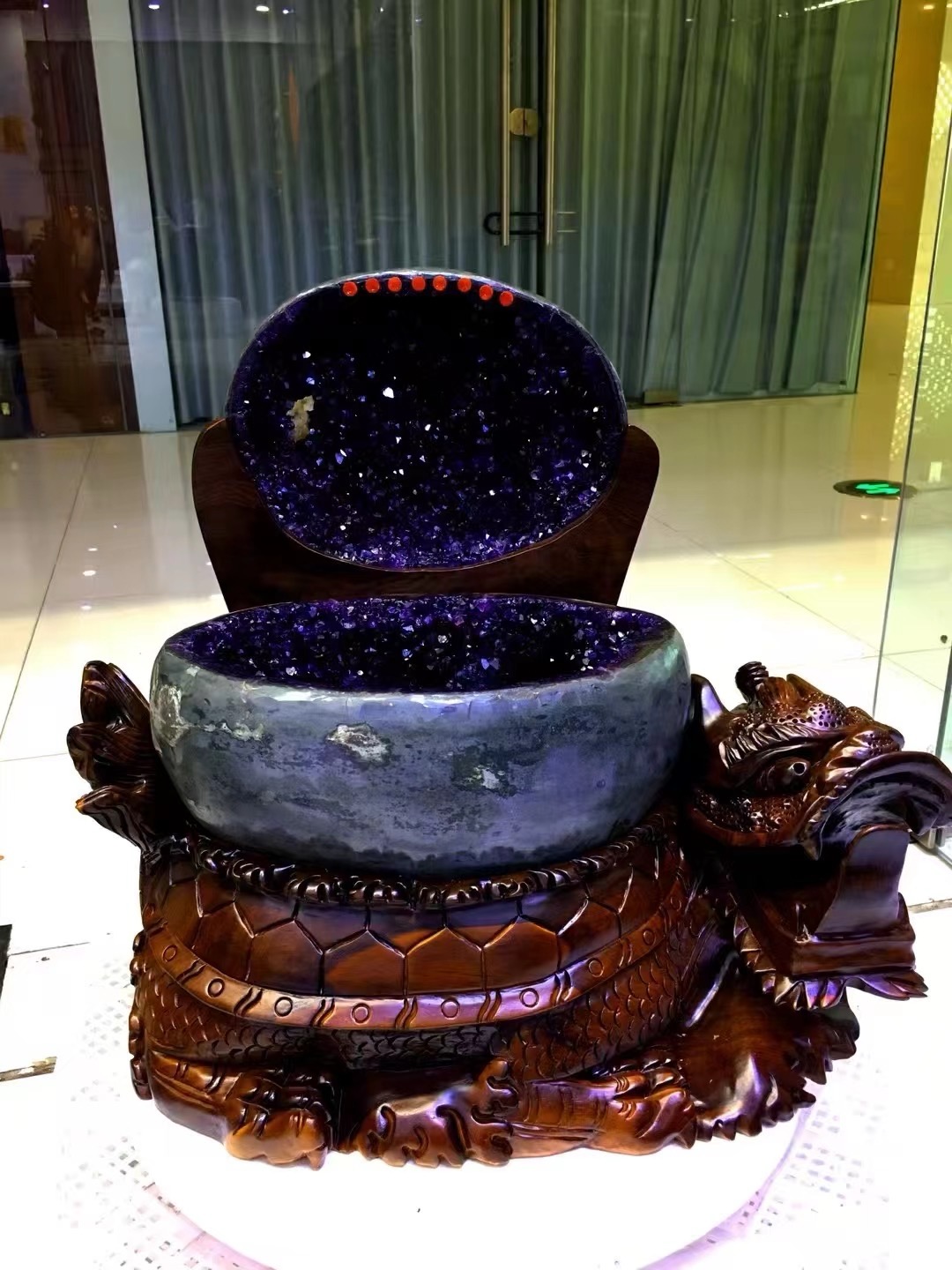 天然乌拉圭紫水晶聚宝盆紫水晶摆件时尚紫色精雕乔迁送礼水晶摆件
