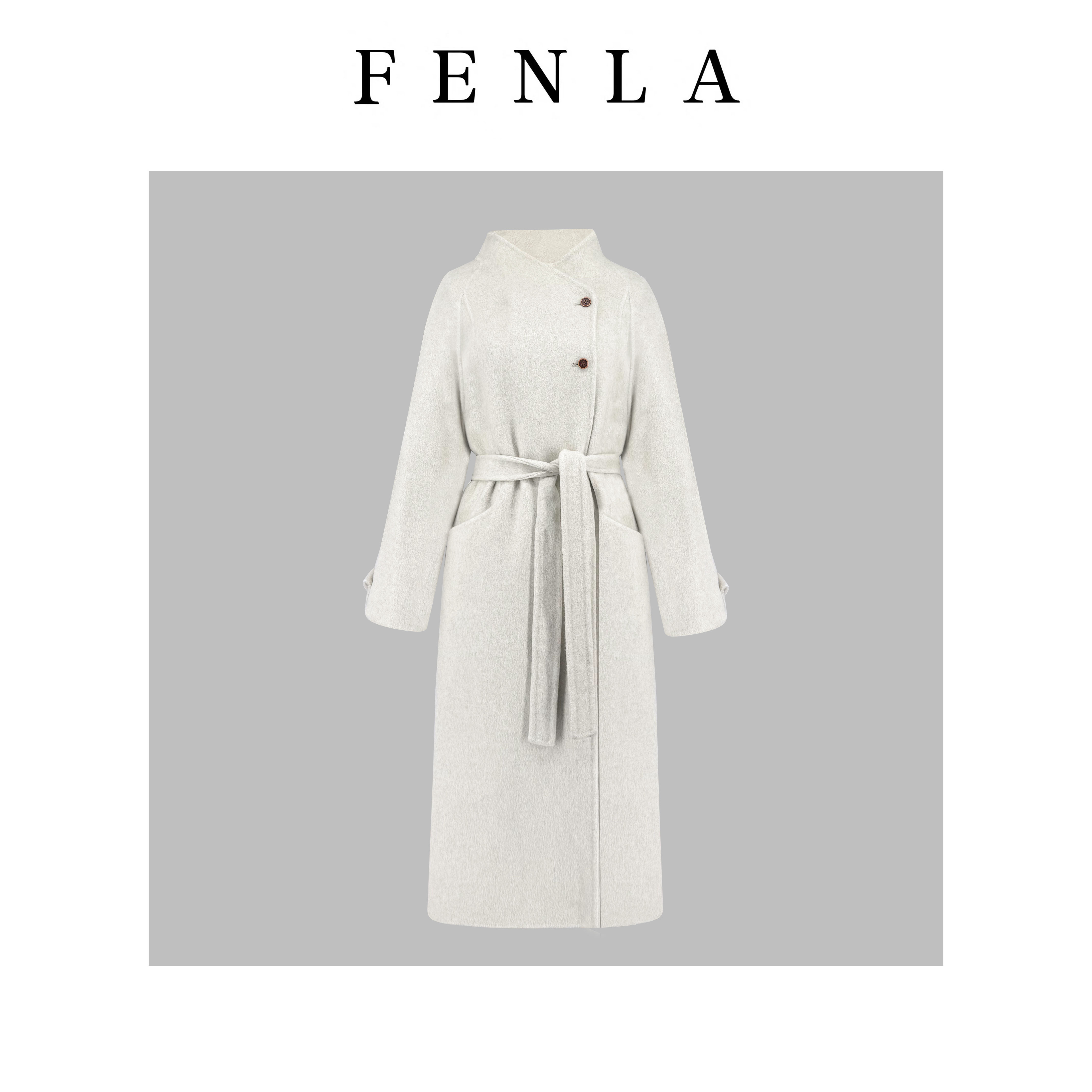 【惠姐私服】韩系慵懒风立领双面羊毛中长款大衣外套  85515