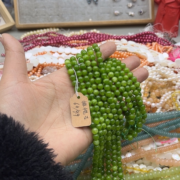 玛瑙/玉髓珠宝半成品未镶嵌一条6mm橄榄石