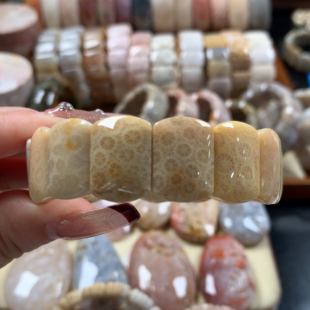 硅化珊瑚（珊瑚玉）手排。漏100/条未镶嵌