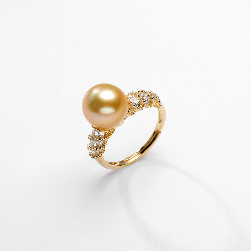 【短发七七】S925银 海水南洋金珍珠9-10mm珍珠戒指