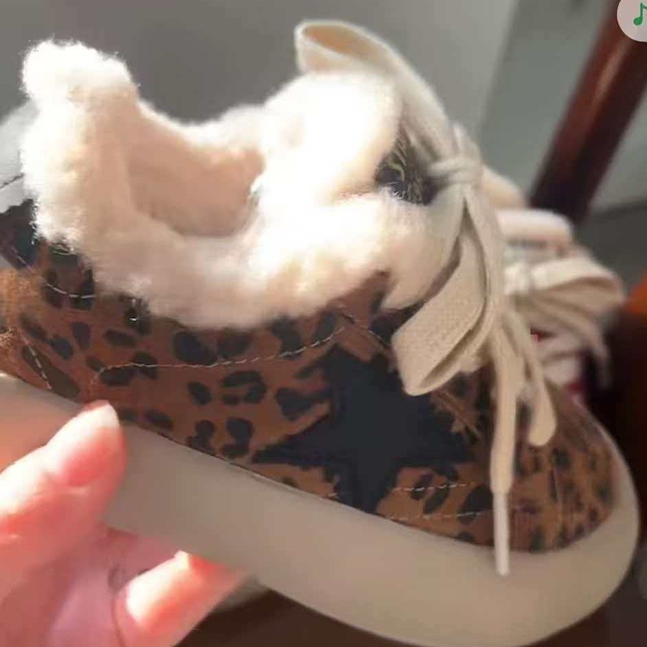 汐希麦卡儿童时尚豹纹星星秋冬加绒二棉休闲板鞋男女童