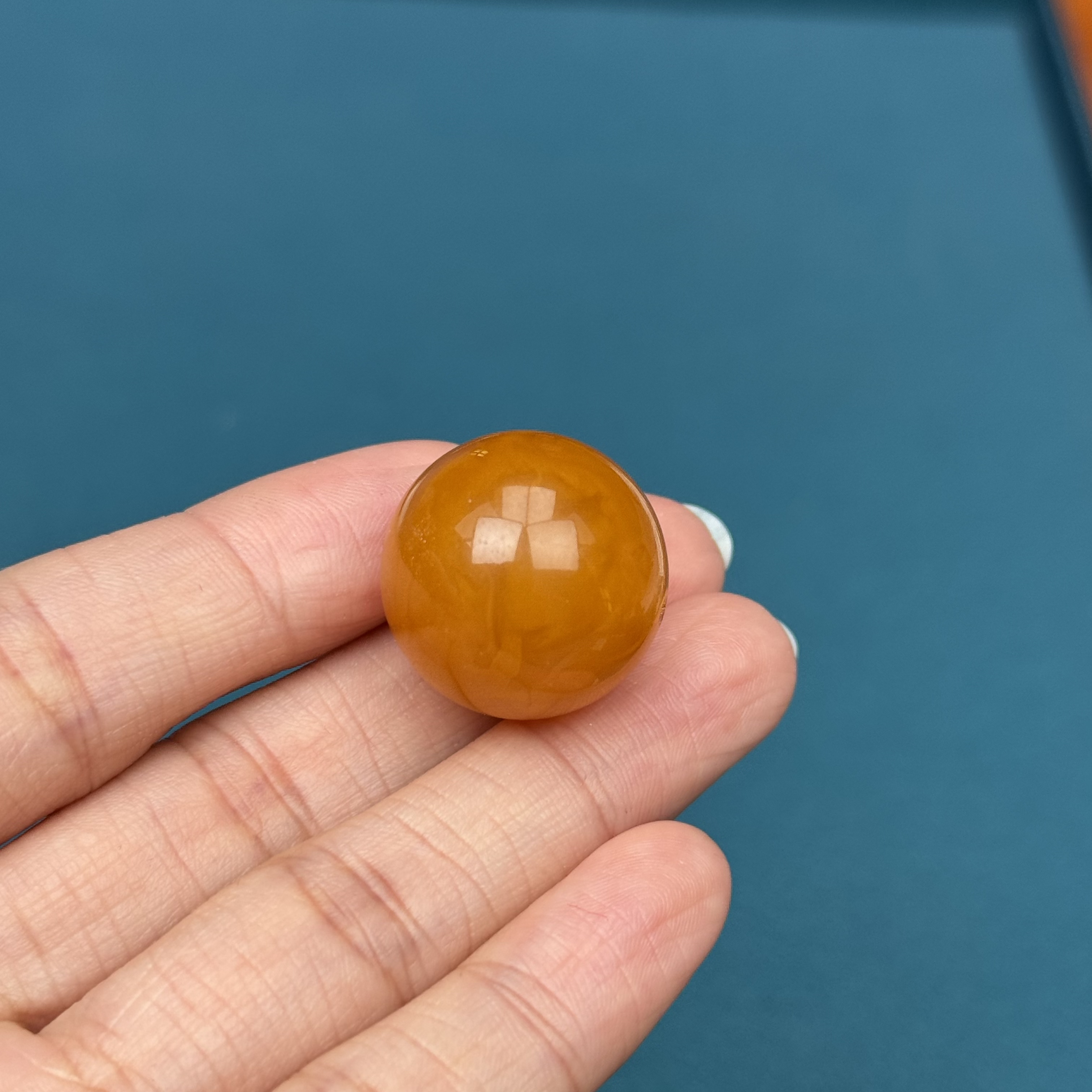 A5210天然原矿蜜蜡鸡油黄圆珠21mm5克抖音基地质检发货