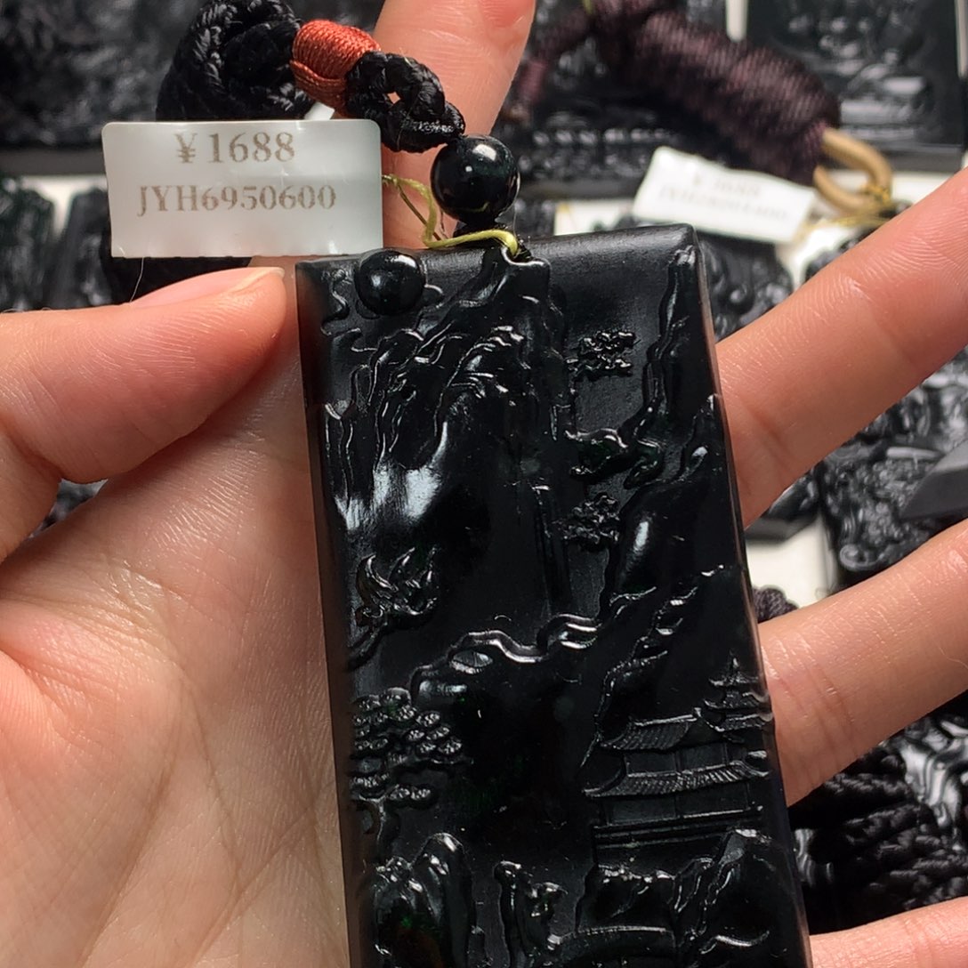 出***M天然缅甸a货钢琴黑挂件