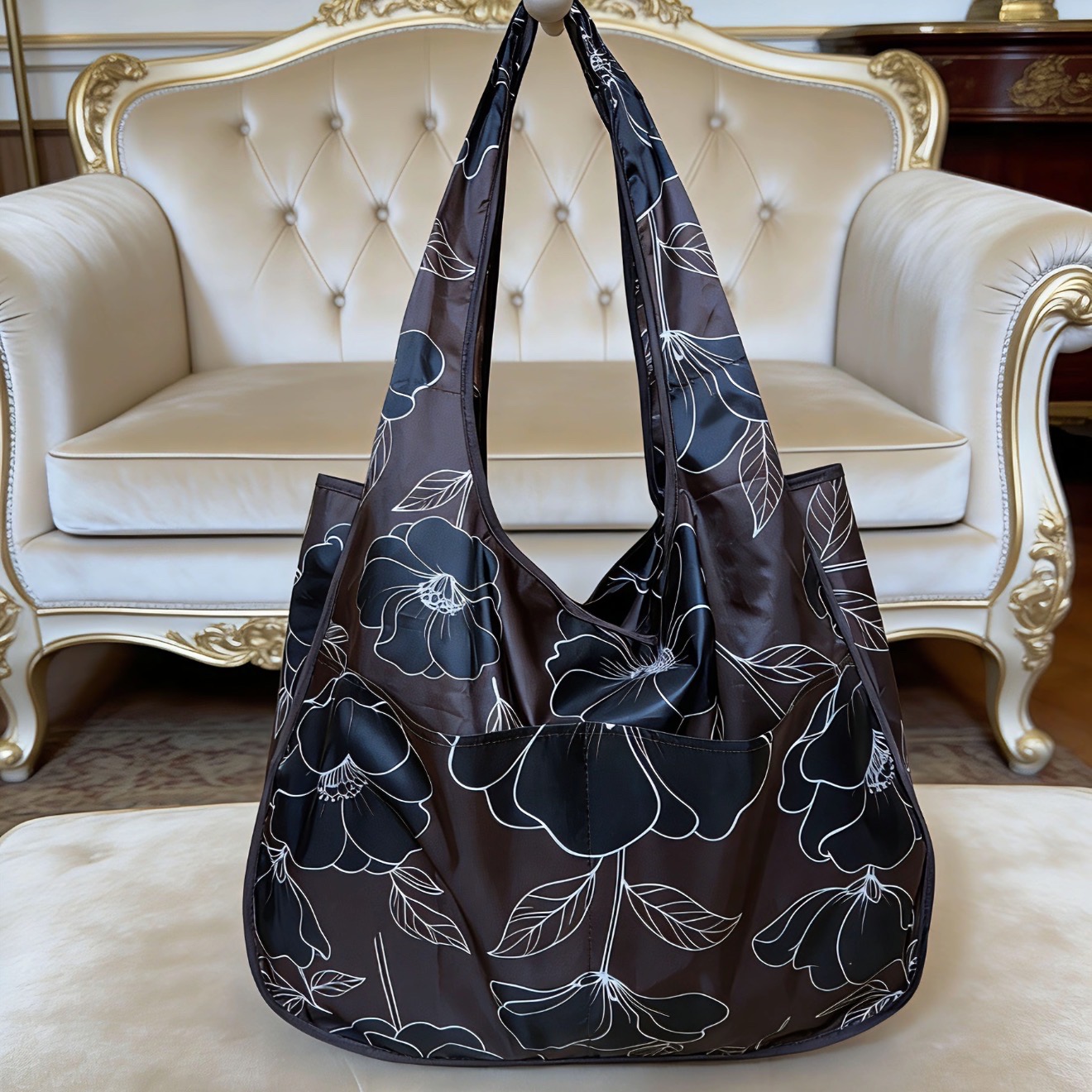 [宽46高36底部10]拉链款5个口袋印花购物收纳袋