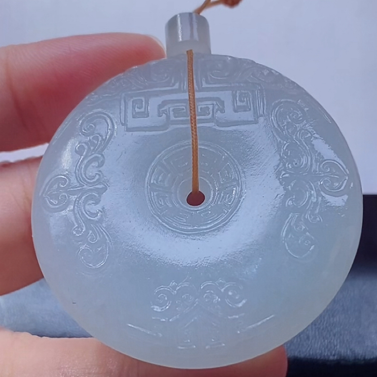 天然缅甸翡翠仿古冰平安扣