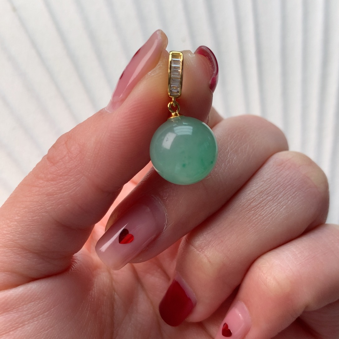 石英质玉冰飘花精品吊坠银S925镀金镶嵌