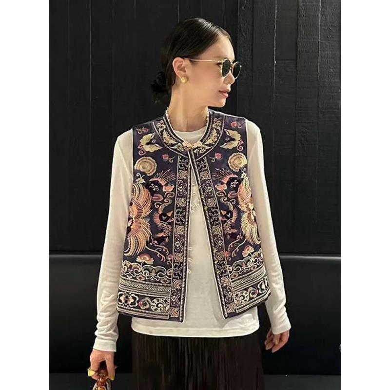 【紫色双凤吉祥】女装秋季时尚马甲钉珠亮钻马夹亮片刺绣马甲3869