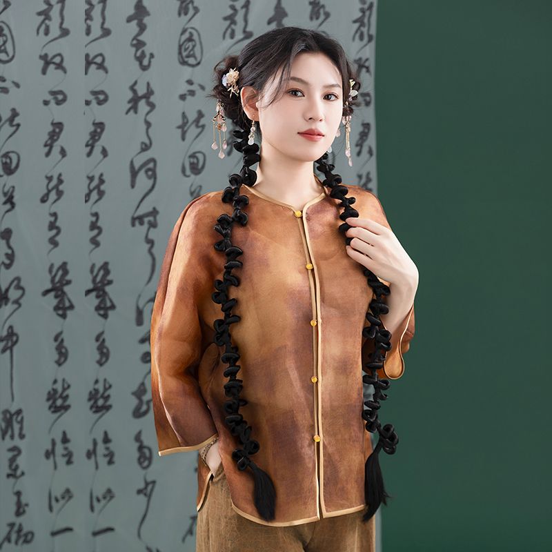 2025新中式复古欧根纱盘扣国风长袖防晒上衣