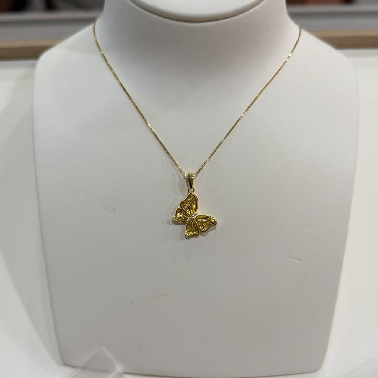 坠链均925银合成锆石 S925银蝴蝶吊坠项链