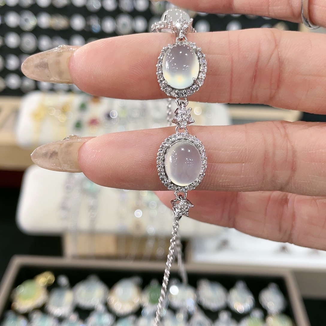 蛇纹石玉手链银S925镶嵌渔*.