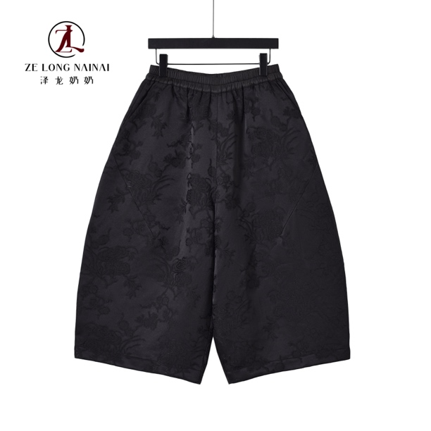 3913人丝提花棉裤女冬季宽松显瘦阔腿裤复古保暖夹棉裤