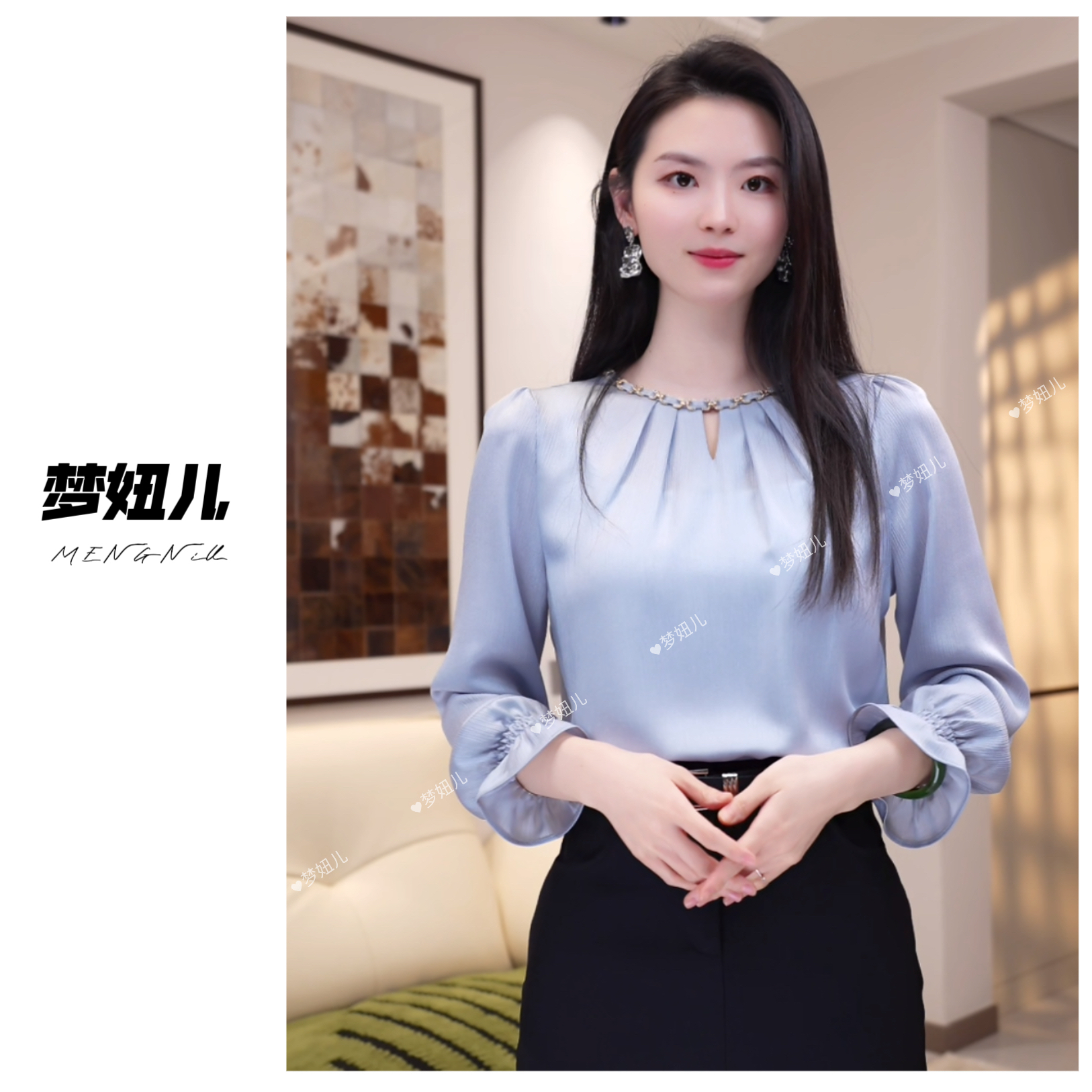 【烟霞与碧空】高级感欧若风时尚衬衫女2026春季气质洋气显瘦上衣