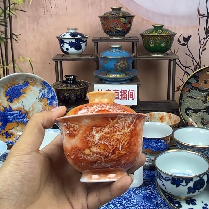 0***9陶盖碗景德镇手工手绘陶瓷