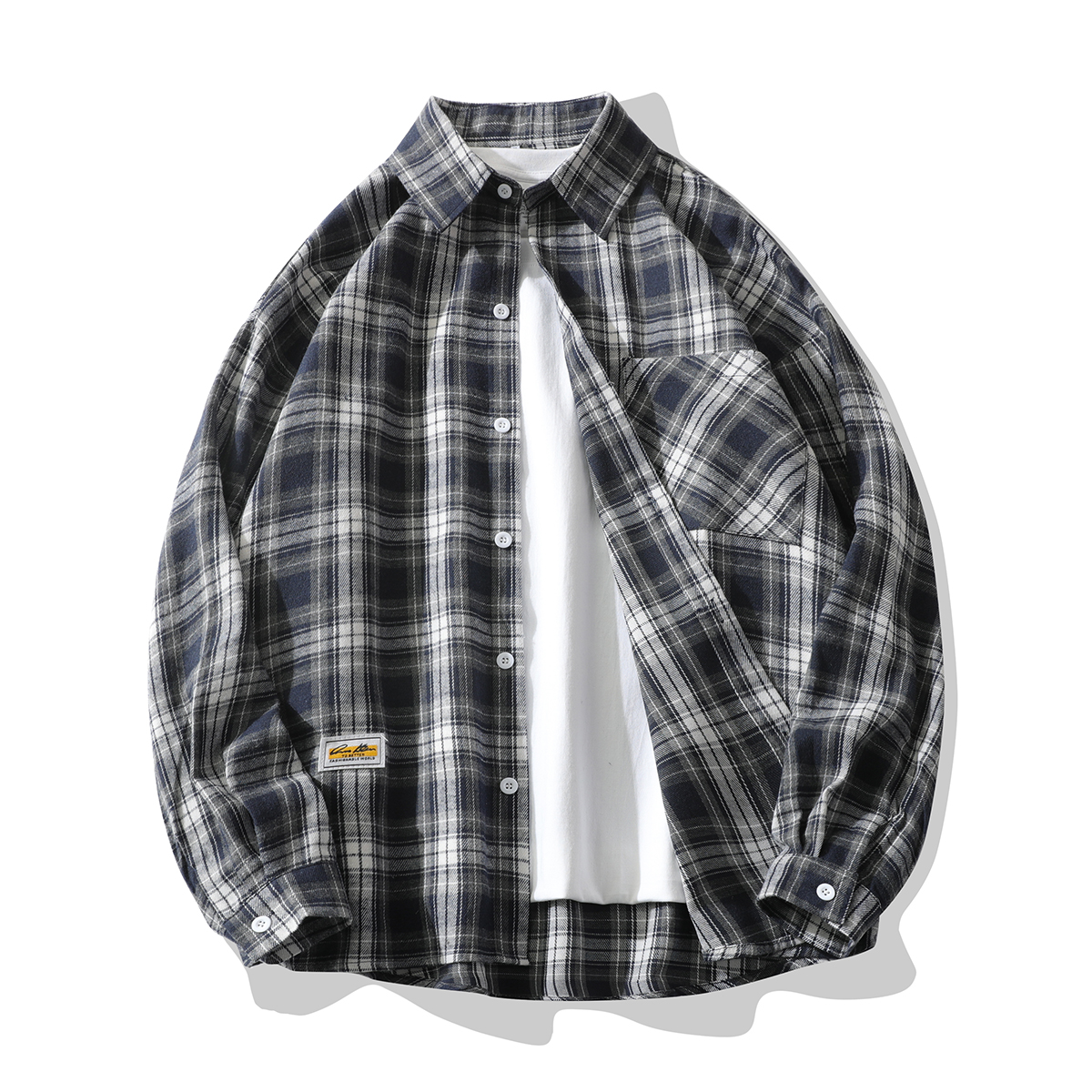 春秋潮流宽松格子衬衫男港风帅气休闲长袖衬衣学生百搭高级感外套