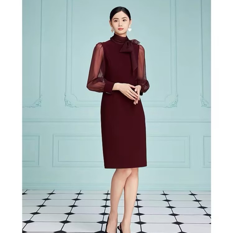 MOJO.S.PHINE~新款梭织连衣裙深红棕色-MJED17WOP304X71气质/zb