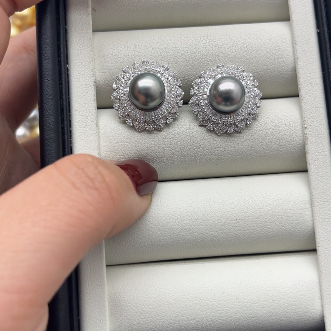 银S925镶嵌耳饰海水珍珠