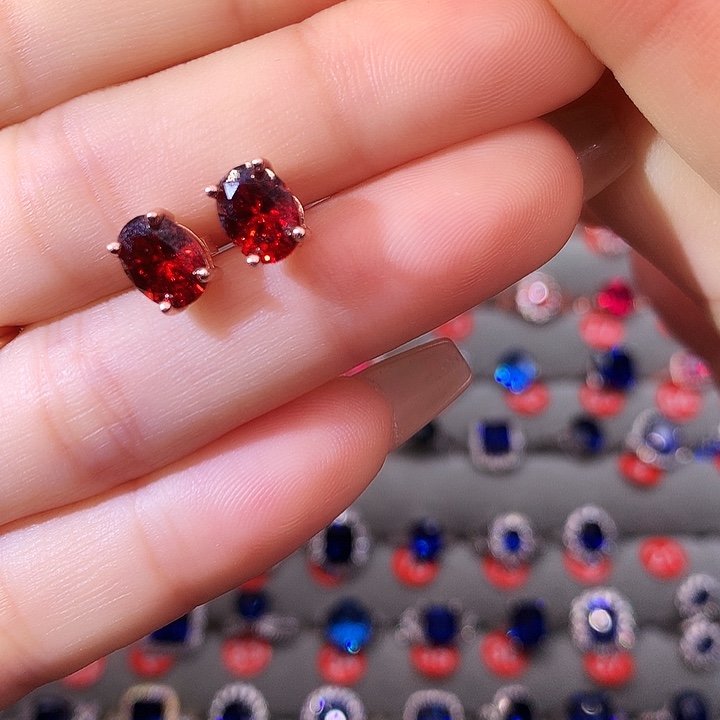 石榴石（芬达石）耳饰银S925镶嵌