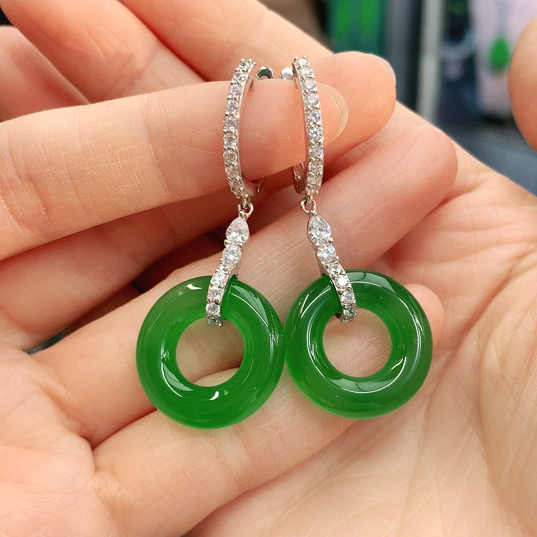 银S925镶嵌耳钉玛瑙/玉髓