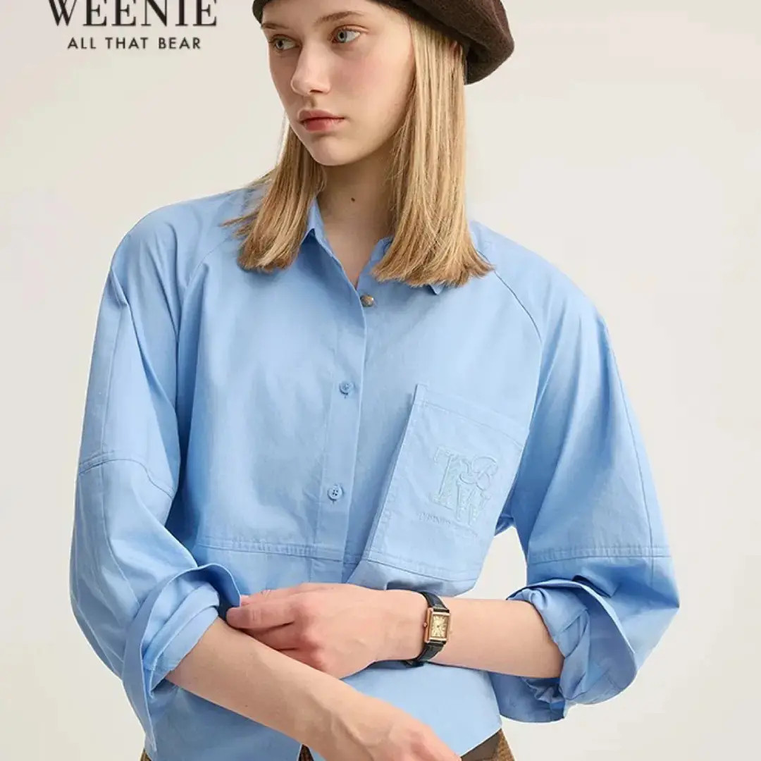 Teenie Weenie小熊时髦腰带设计感衬衣女25年秋季新款TTYA254903W
