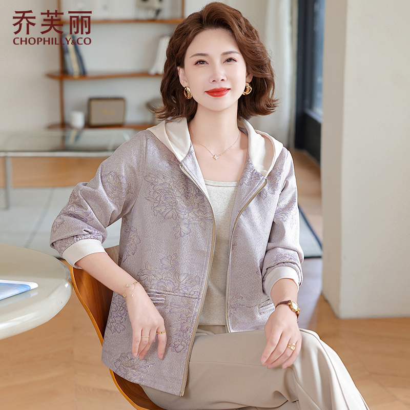 妈妈秋装时尚短款风衣外套洋气2025新款中老年女春秋大码宽松上衣