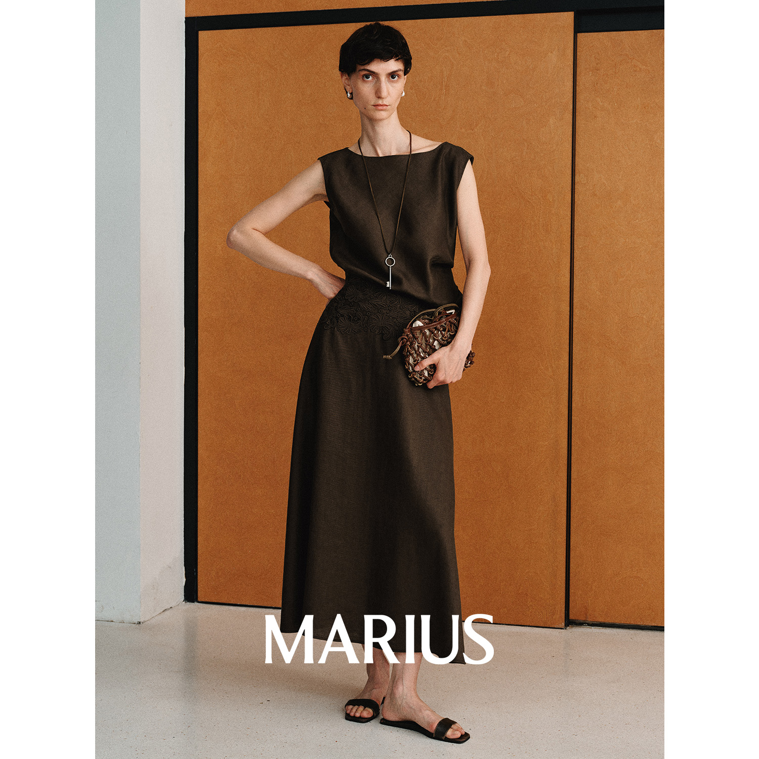 MARIUS"清冷套"法国老钱风北欧简约蕾丝上衣半裙套装