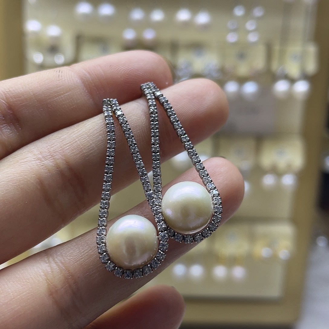 耳饰银S925镶嵌淡水珍珠