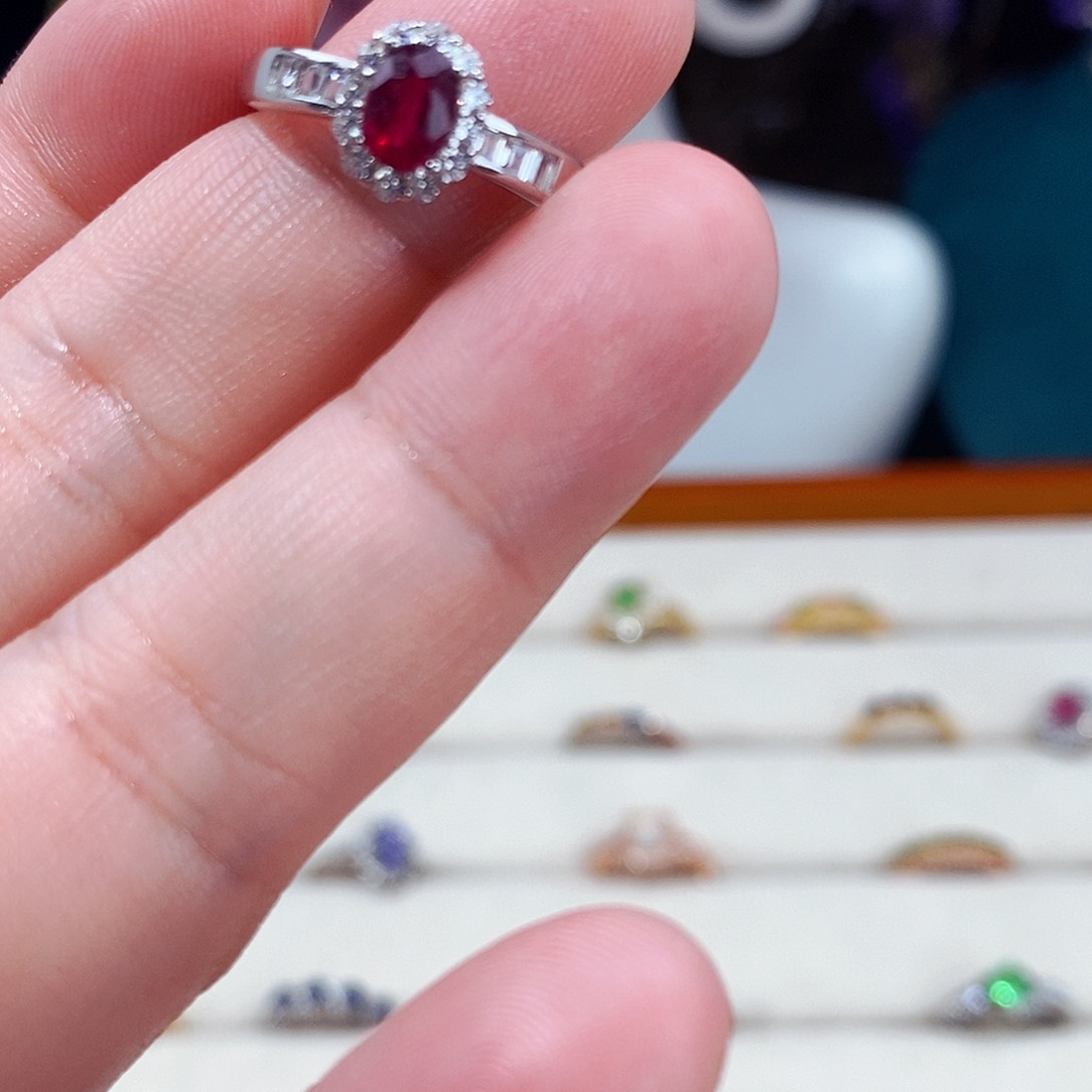 红宝石戒指银S925镶嵌