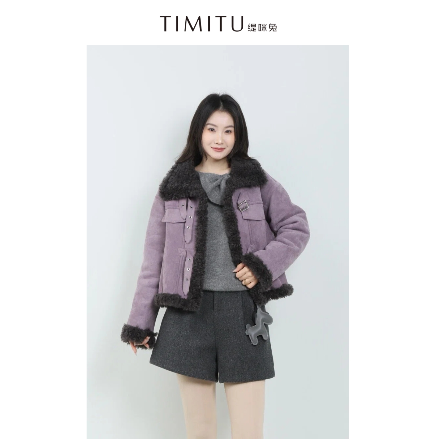 TIMITU缇咪兔气质风短款显瘦皮毛一体外套35124002