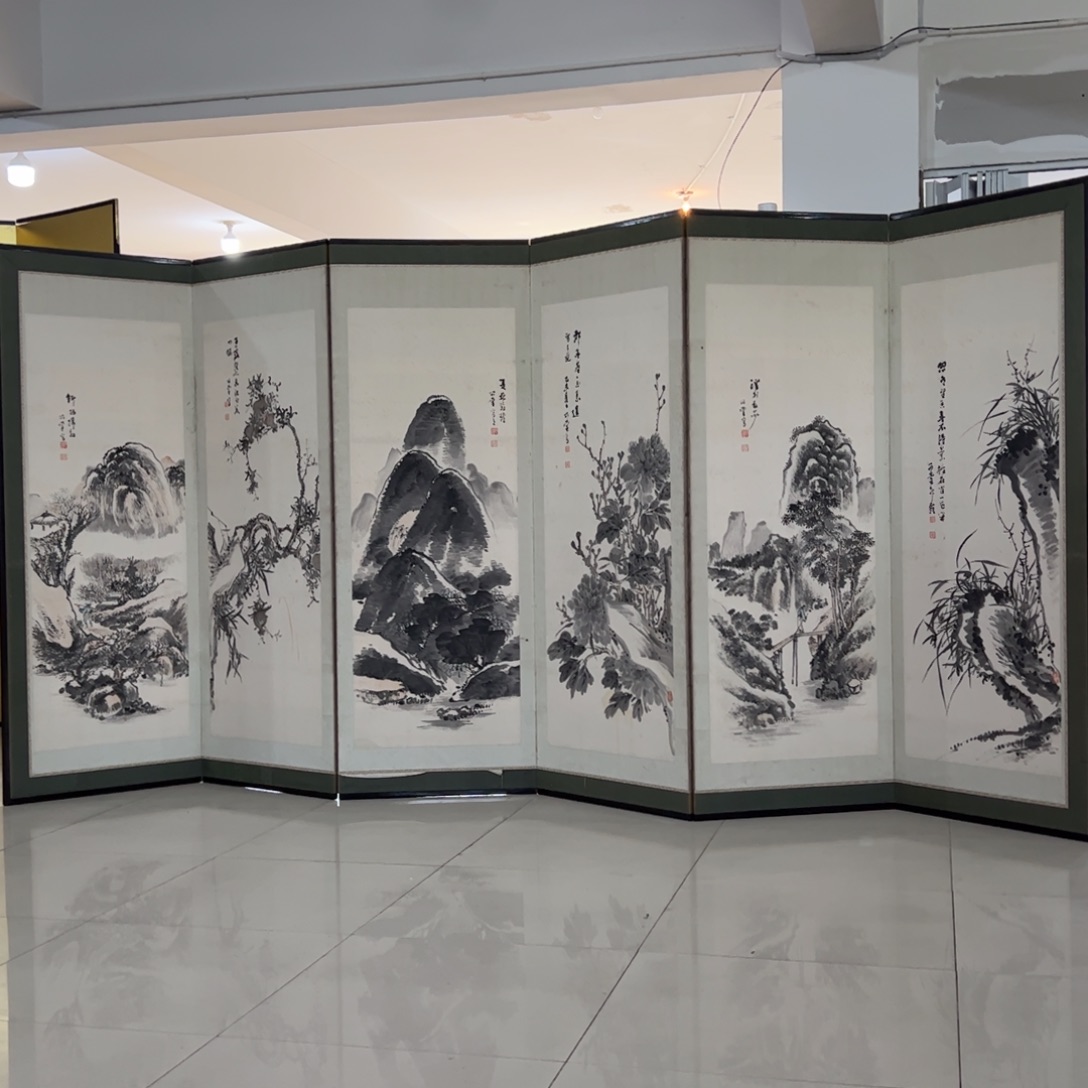 绘画屏风框画茶空间设计