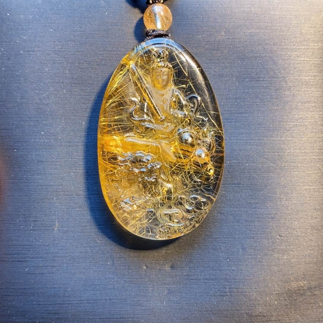 发晶颈饰未镶嵌天然水晶金发晶文殊吊坠