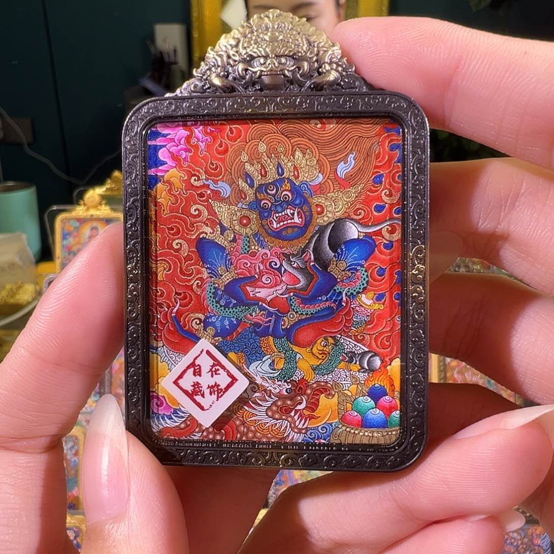 吊坠黑财热贡纯手绘唐卡