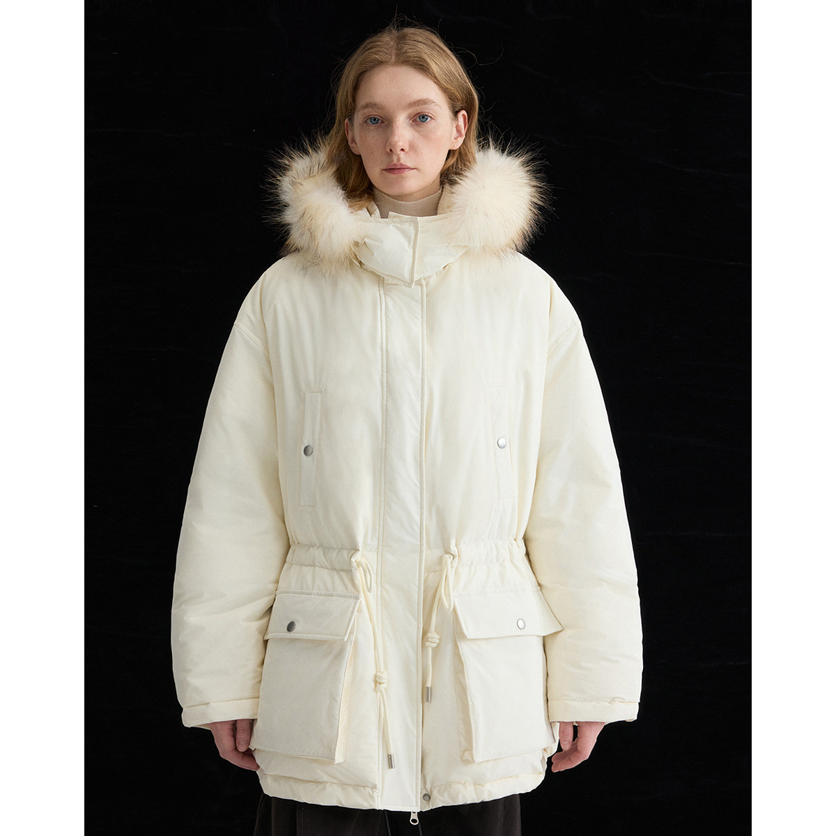 Nice people2025AW 可溯源90白鸭绒可拆卸貉子毛领连帽派克羽绒服