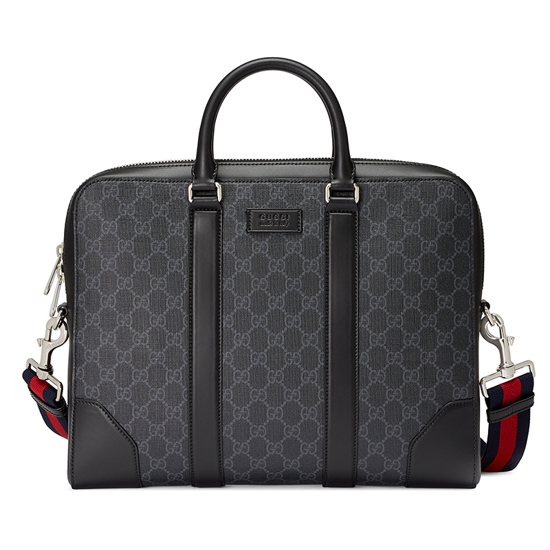 99新 GUCCI/古驰 男士经典黑色双G老花公文手提包单肩斜挎包