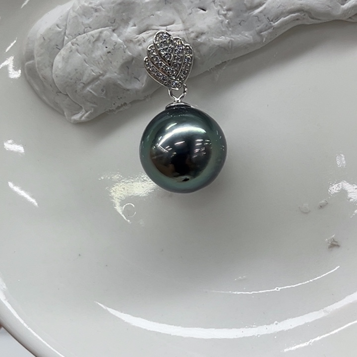 银S925镶嵌吊坠(不含链)海水珍珠13-14mm