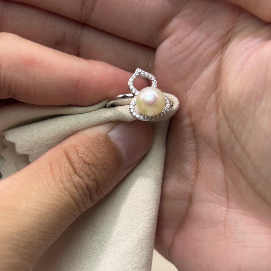 银S925镶嵌戒指海水珍珠7.8mm海水Ak戒指