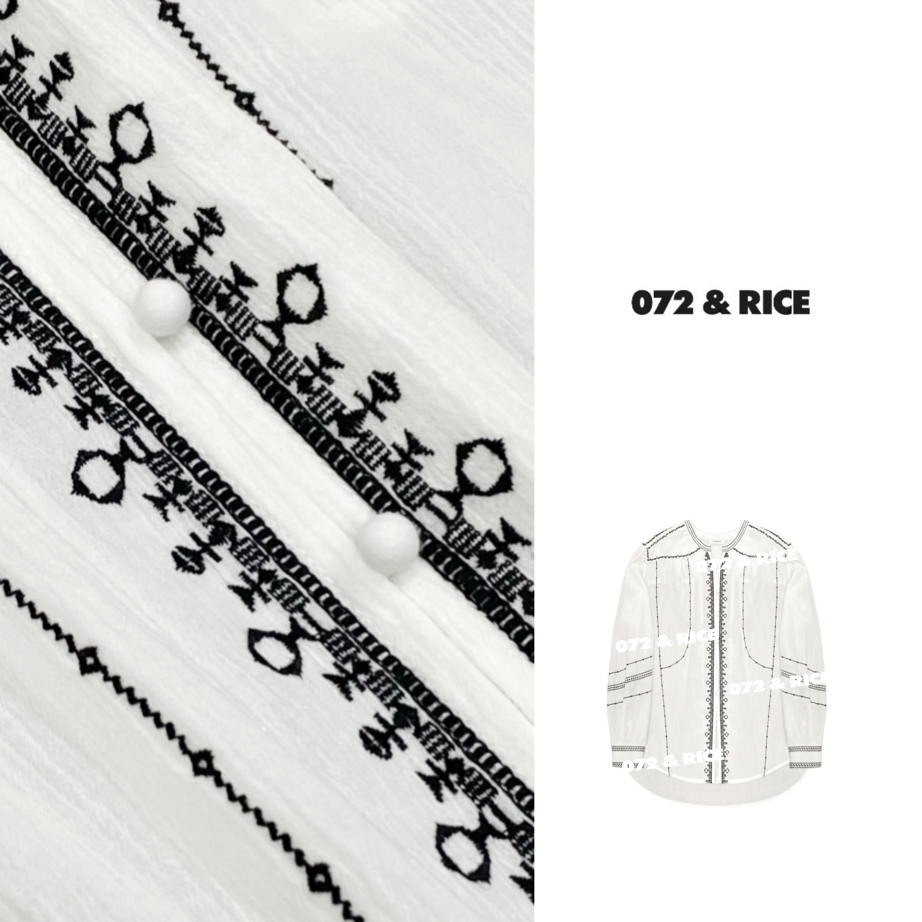 072 & RICE【海风假日】100纯棉 春季休闲圆领钩花长袖衬衫 32SD01