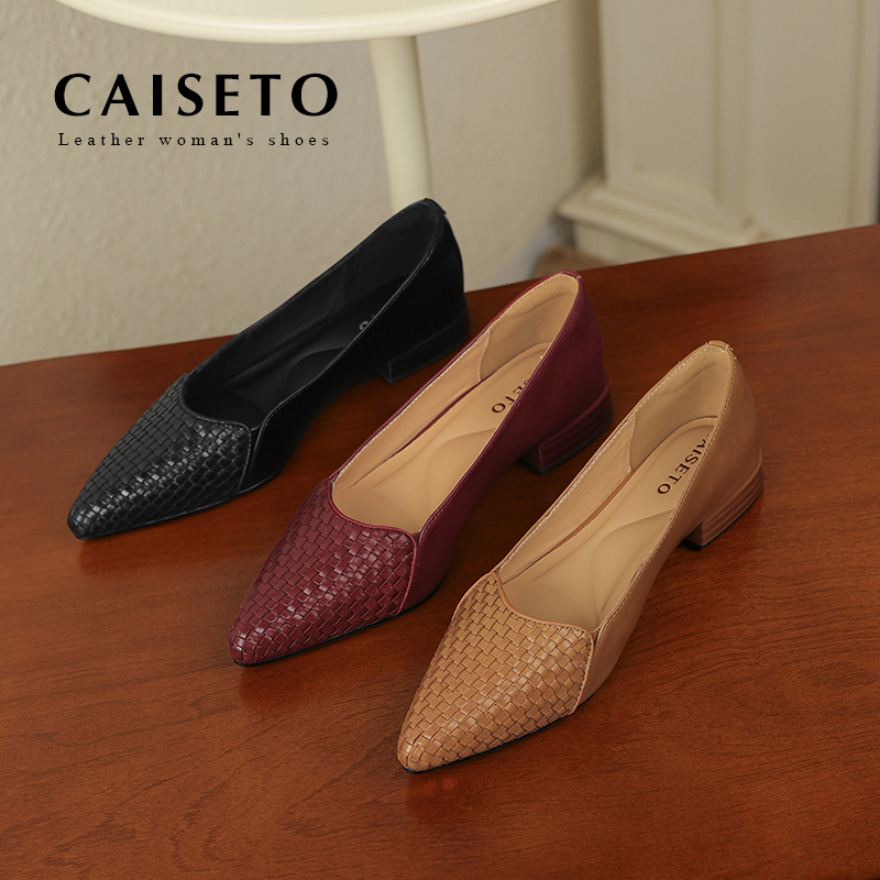 CAISETO头层牛皮平底低跟休闲百搭夏季新款小皮鞋女鞋24D640