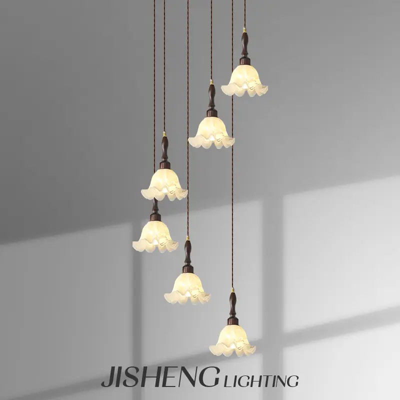 法式复古楼梯吊灯挑空复式楼梯长吊灯铃兰花旋转大厅高级感客厅灯