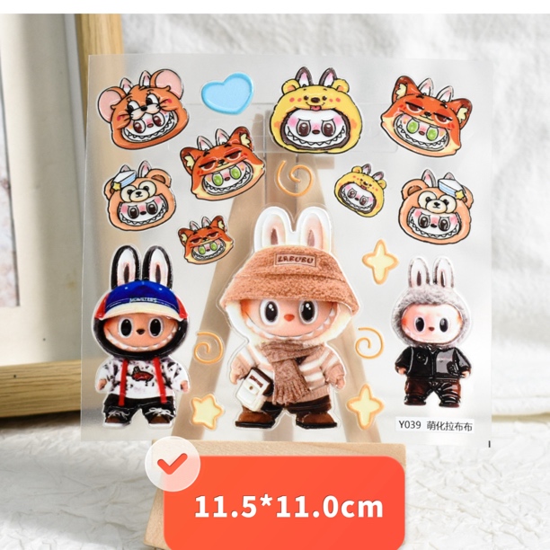 爆款大号5D浮雕可爱labubu贴画diy手账卡通手机壳贴纸6张包邮
