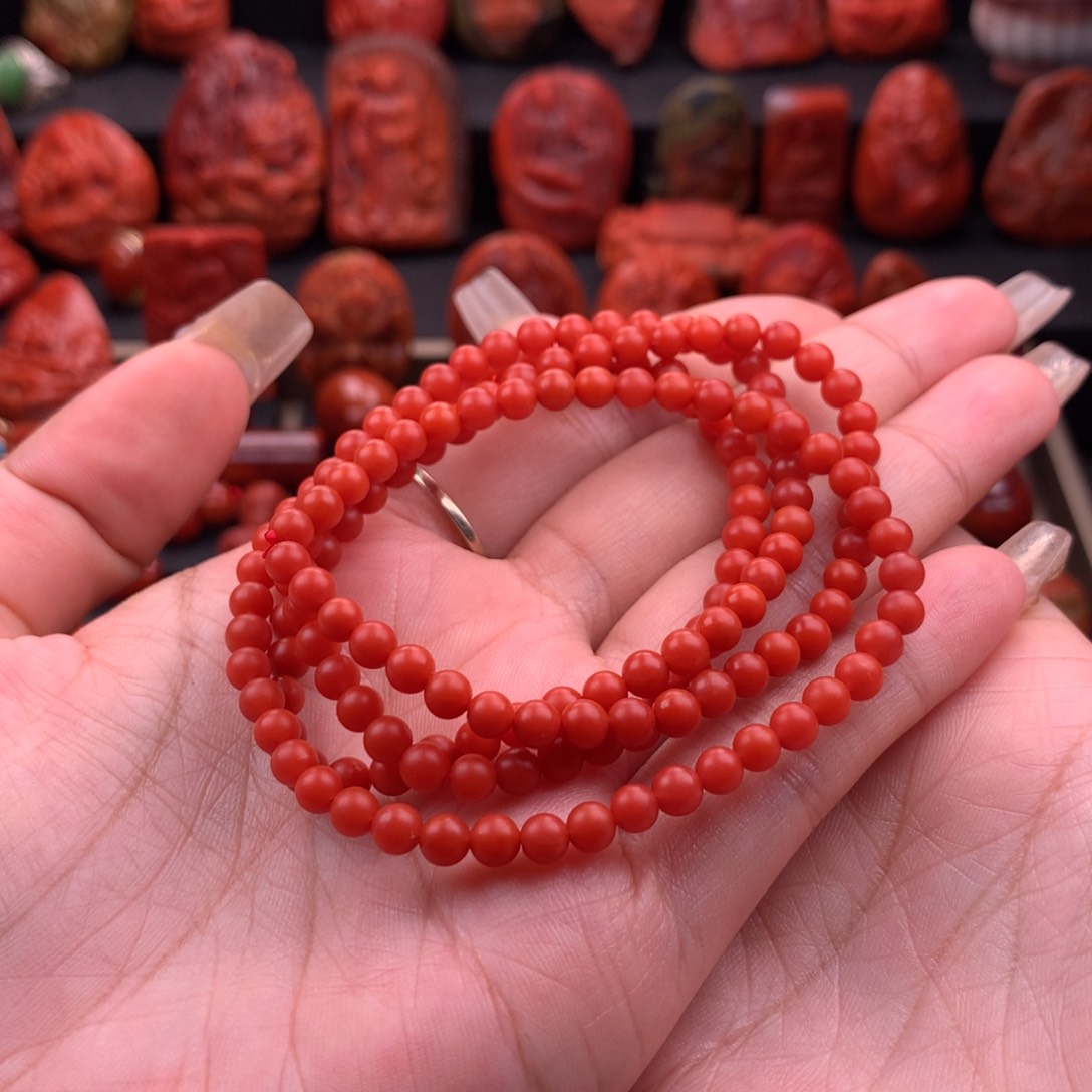 南红玛瑙南红保山货头佛珠4.6mm未镶嵌么*孟