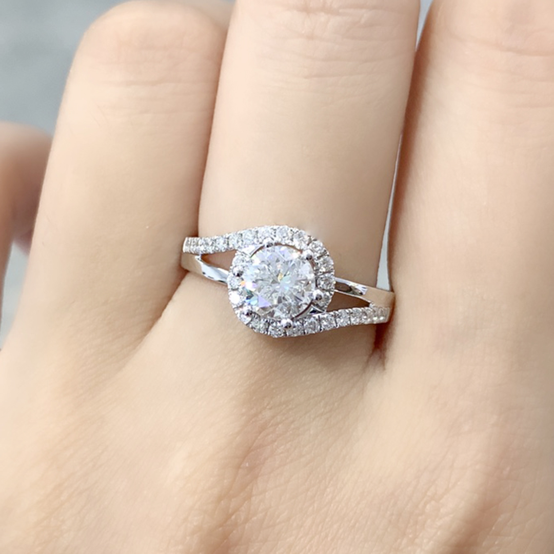 国检1克拉天然钻石戒指H色SI净度18K金轻奢豪华扭臂围戒指11186