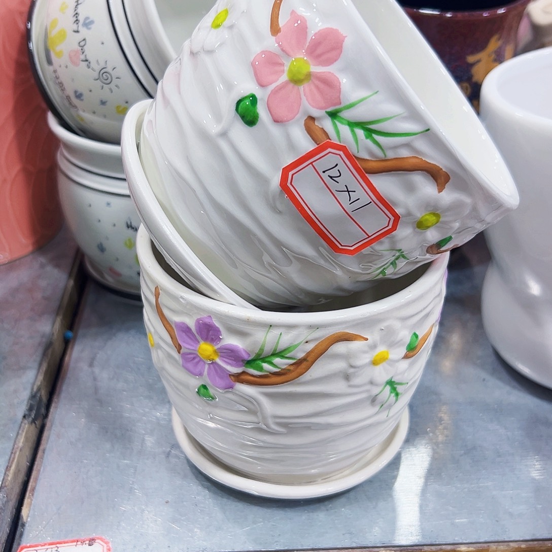 有孔外贸尾单陶瓷花盆凑单10米包邮