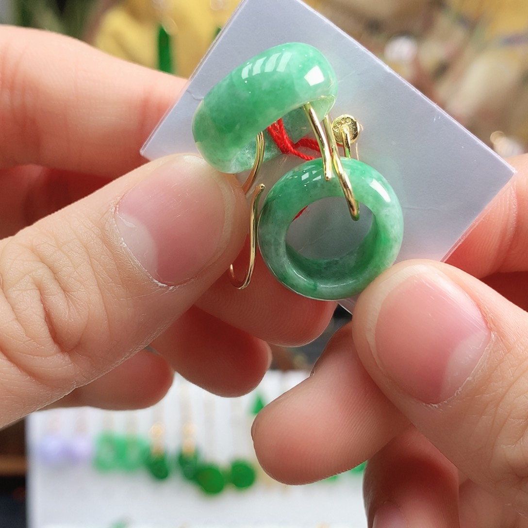 翡翠耳饰银S925镶嵌耳饰