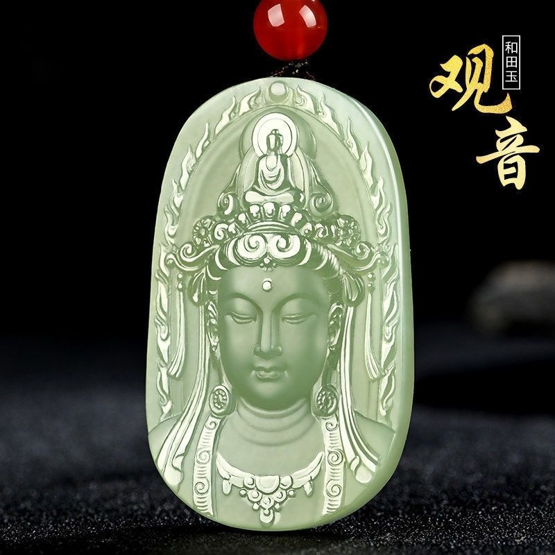 正品天然和田玉湖水绿度母观音男女玉器玉坠吊坠挂件