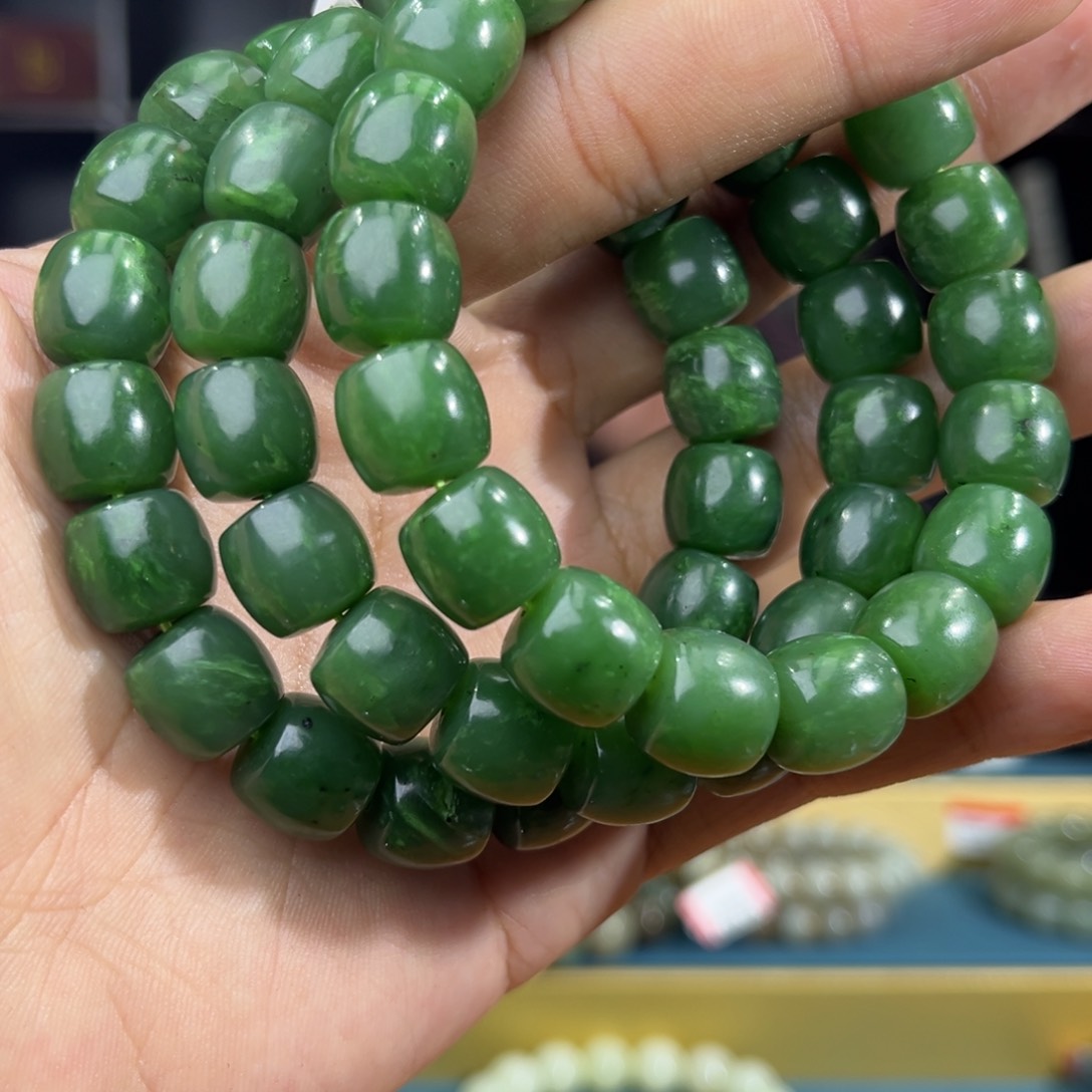 和田玉手串未镶嵌纯天然俄五号矿琉璃翠12多样性发其一