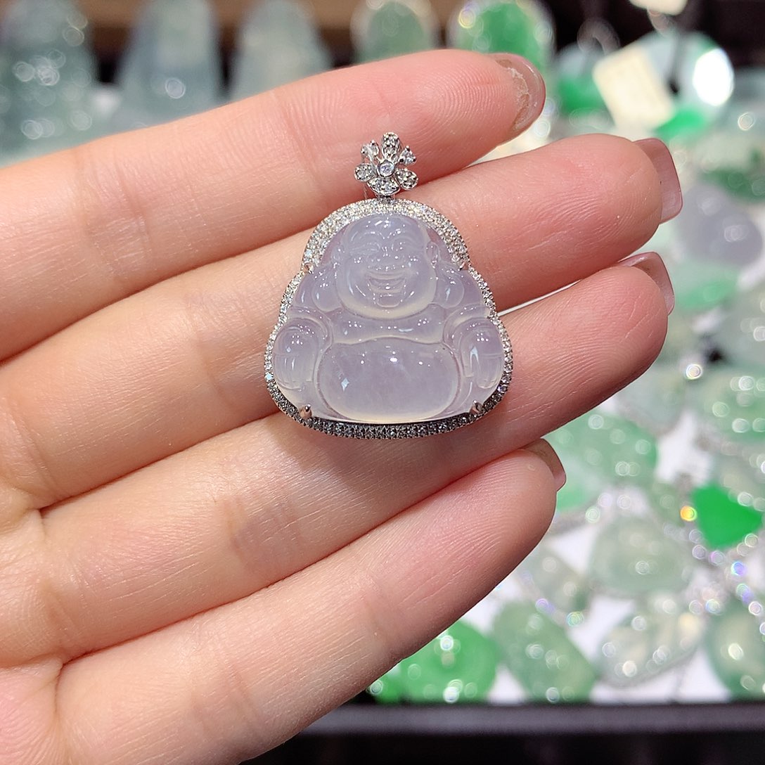 翡翠18K金镶嵌颈饰佛