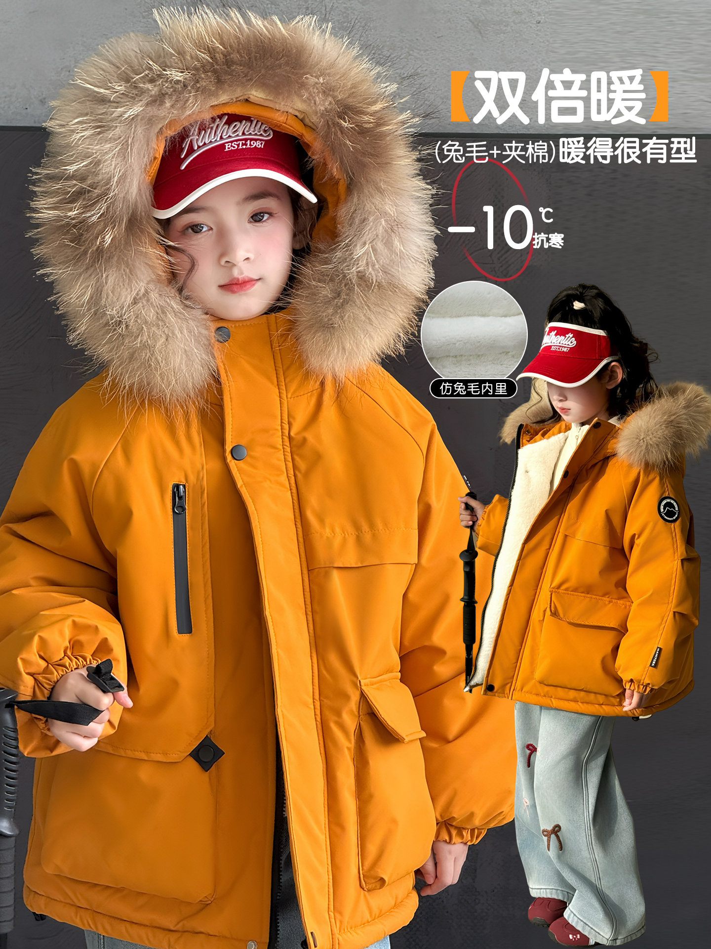 【一件过冬】男女童加棉加厚棉服夹棉加绒厚棉袄冬季保暖棉衣派克服