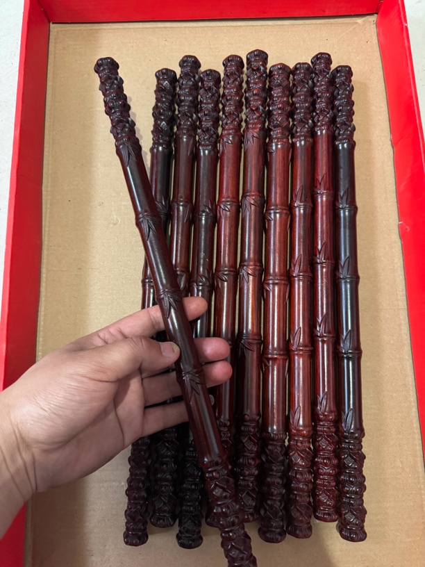 新款紫檀木整木雕刻清仓仿真莲花竹长度40cm盘玩件摆件纯手工中式
