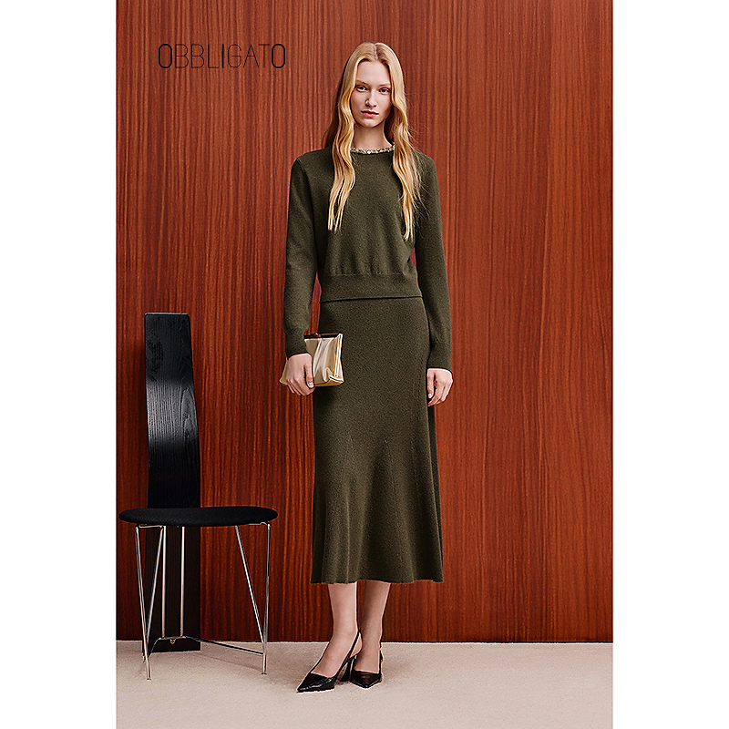 OBBLIGATO奥丽嘉朵2025冬1C35506030季新品绵羊毛羊绒针织半身裙